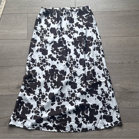 Sincerely Jules Cow Print Midi Skirt Women’s Small Brown White - Picture 1 of 5